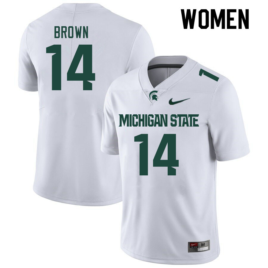 Women #14 Sean Brown Michigan State Spartans College Football Jerseys Stitched Sale-White